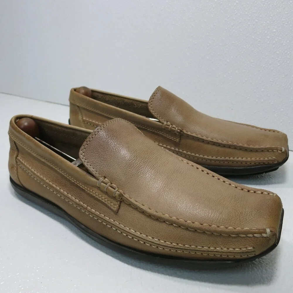 Brown Shoe Hand Stitched Leather Square Toe Driver Moccasins Footwear Men's 11 M